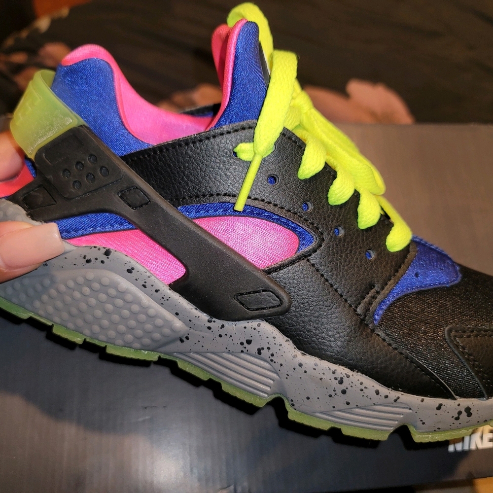 Nike hurraches, size 9, black, blue, pink and lime